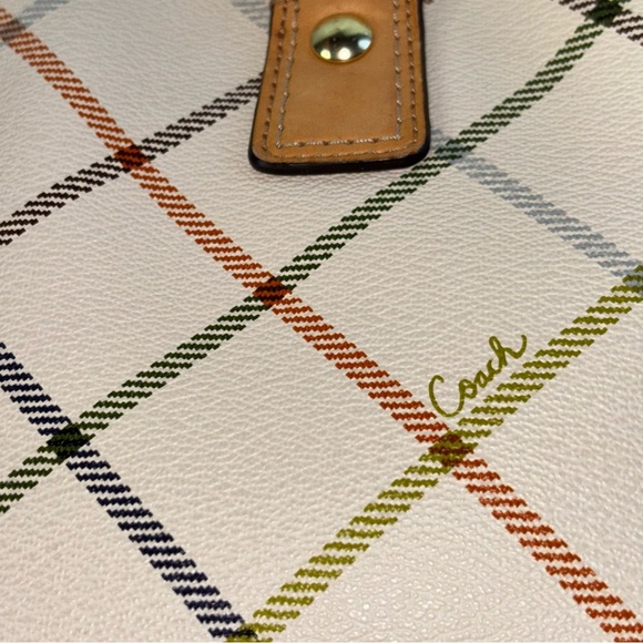COACH Peyton Tattersall Stripe Tote Shoulder Bag F21863 Cream Plaid Multicolor - Picture 9 of 10